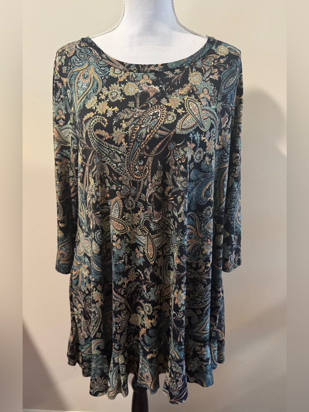 Paisley Swing Tunic in Black and Teal